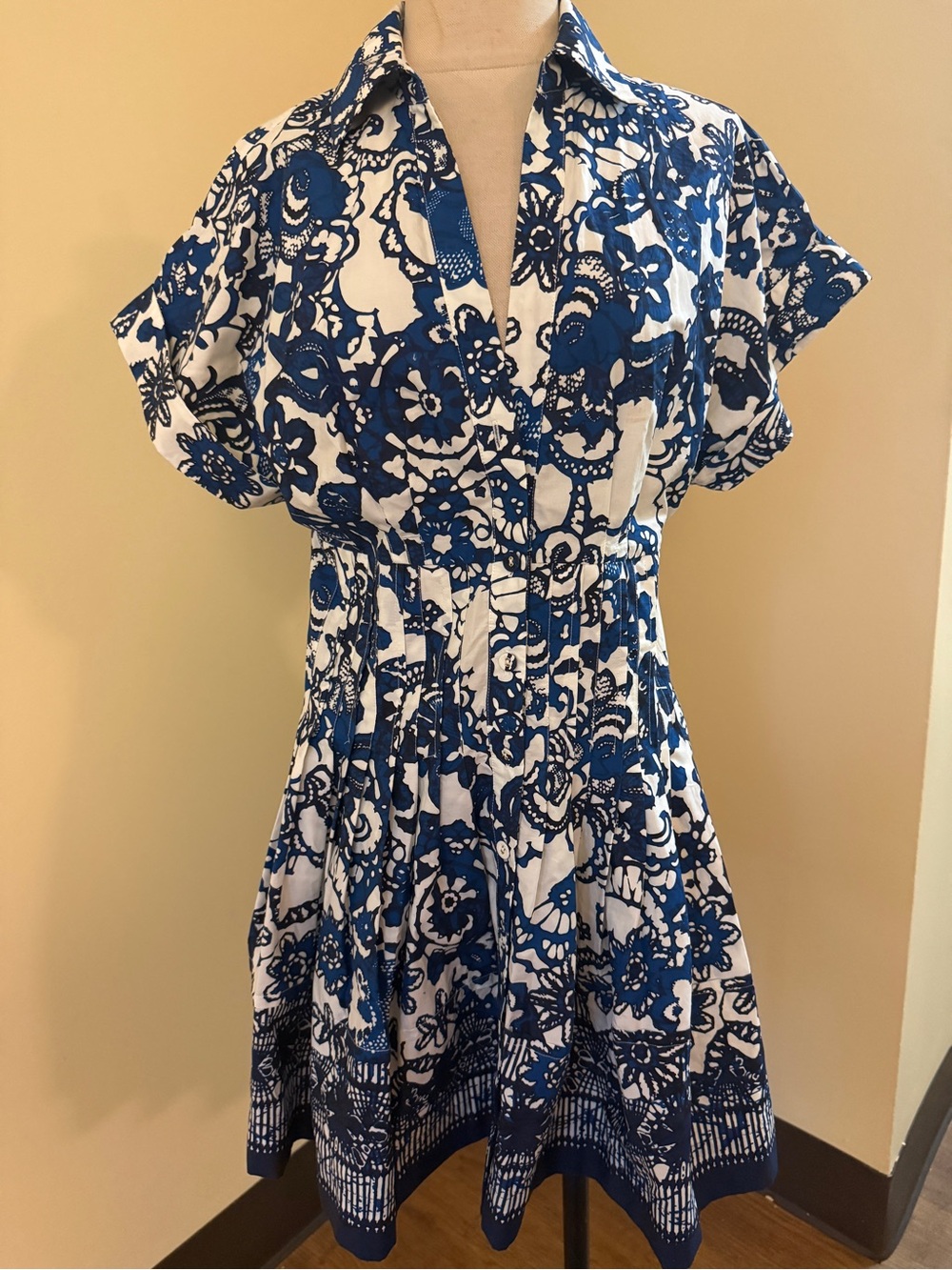 Cara Cara Blue and White Floral Shirtwaist Mini Dress old money classic
